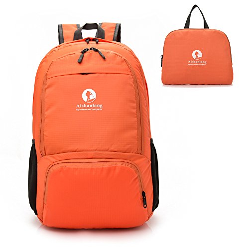 Young Min Mochila Plegable Ligera 25L, Mochila Compact Impermeable Bolso de Viaje para Hombre Mujer Nylon Resistente para Senderismo, Camping, Ciclismo Deportes al Aire Libre (Naranja)