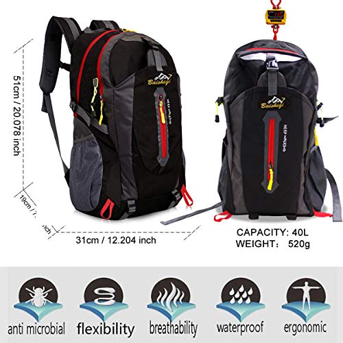 yunplus Mochila de senderismo, ligera, multifuncional, informal, resistente al agua, 40 L, camping, senderismo, mochila para ciclismo, viaje, escalada, deportes al aire libre, Infantil, negro