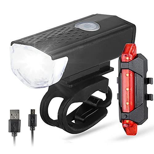 YUNTAN USB Juego de luces para bicicleta recargables superbrillantes y luz trasera para bicicleta LED, batería de litio de 1200 mA, resistente al agua, 3 modos de iluminación