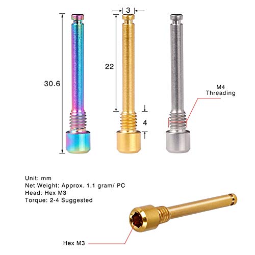 YUPVM Pernos de Titanio M4 para Pastillas de Freno de Disco de Bicicleta Tornillo de InsercióN de Pasador Roscado para Pinza de Disco HidráUlico XT R XT-Color Deslumbrante