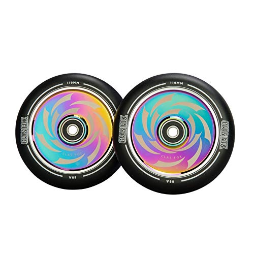 YZWHKJ Ruedas De Scooter 2 unids Aluminio Freestyle Stunt Scooter Wheels PU Wheels Raíz Scooter Rueda 110mm Ruedas De Scooter Freestyle (Color : Black PU Rainbow)