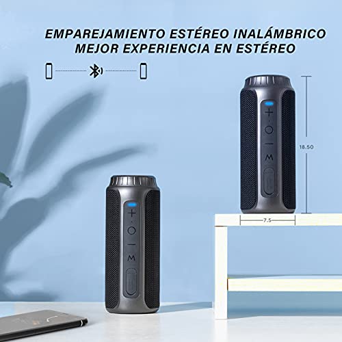 Zamkol Altavoz Bluetooth Potente 30W, Sonido Estéreo, Impermeable IPX6, Altavoz Bluetooth Portatil, Bluetooth 5.0, Graves Mejorados, AUX-in, Tipo-C, Soporte Tarjeta TF