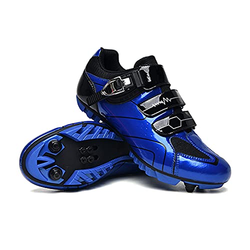 Zapatillas de ciclismo para hombre de MTB con cerradura para montar a caballo y mujer, zapatos SPD, antideslizantes, ligeros, montañismo en el pie (tamaño: 43-275 mm, color: azul)