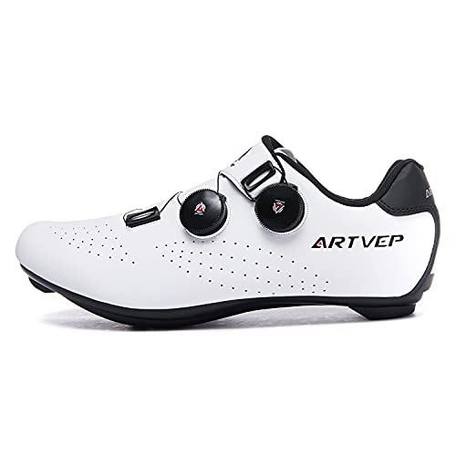 Zapatillas de Ciclismo para Hombre Zapatillas de Bicicleta de Carretera para Mujer compatibles con Look SPD SPD-SL Delta Cleats Zapatillas de Spinning para Interiores Exteriores Blanco260