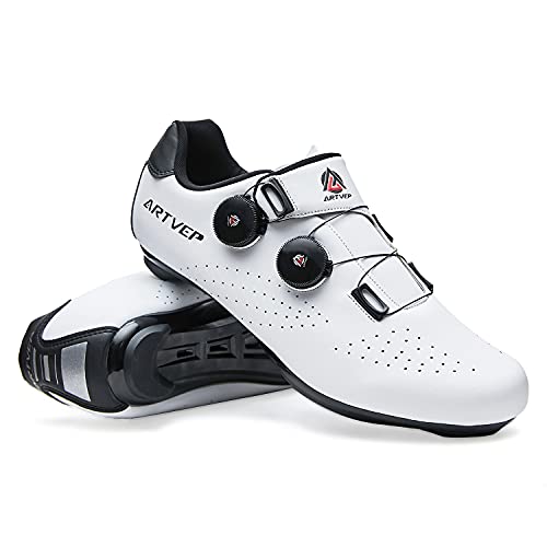 Zapatillas de Ciclismo para Hombre Zapatillas de Bicicleta de Carretera para Mujer compatibles con Look SPD SPD-SL Delta Cleats Zapatillas de Spinning para Interiores Exteriores Blanco260