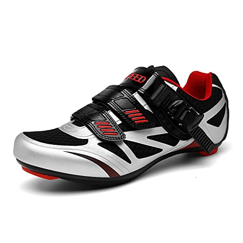 Zapatillas de Ciclismo Zapatillas MTB para Hombre Zapatillas de Bicicleta de Carretera Zapatillas de Ciclismo Deportivas Completas Zapatillas de Ciclismo de Carretera Silver-1 42