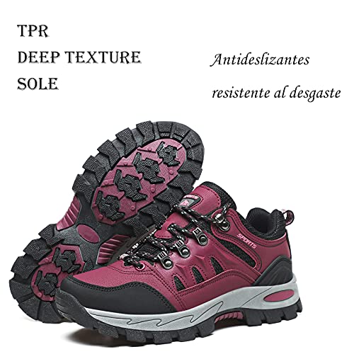 Zapatillas Trekking Mujer Zapatos Senderismo Ligeras Antideslizantes Transpirable Botas de Montaña Hombre Rojo