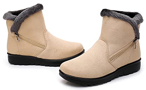 Zapatos Invierno Mujer Botas de Nieve Casual Calzado Piel Forradas Calientes Planas Outdoor Boots Antideslizante Zapatillas para Mujer EU39/fabricante 250,Caqui