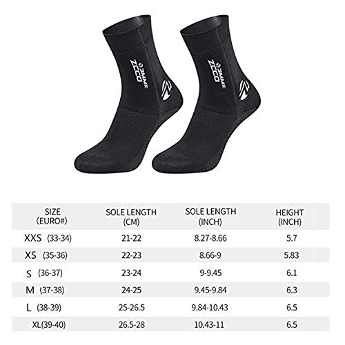 ZCCO Calcetín de Neopreno Premium, Calcetines de Agua de 3 mm para Buceo, Snorkel, Playa, Surf, natación, navegación (Negro, M)