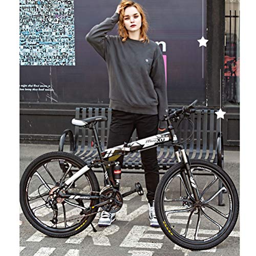 ZEIYUQI Bicicleta Portátil para Adultos Plegable 24 Pulgadas Marco De Acero De Alto Carbono Adecuado para Montar Al Aire Libre,Blanco,21 * 26''* 10