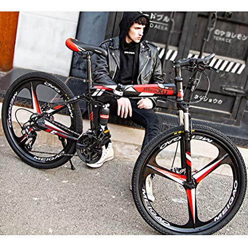 ZEIYUQI Bicicleta Portátil para Adultos Plegable 24 Pulgadas Marco De Acero De Alto Carbono Adecuado para Montar Al Aire Libre,Rojo,21 * 24"*3