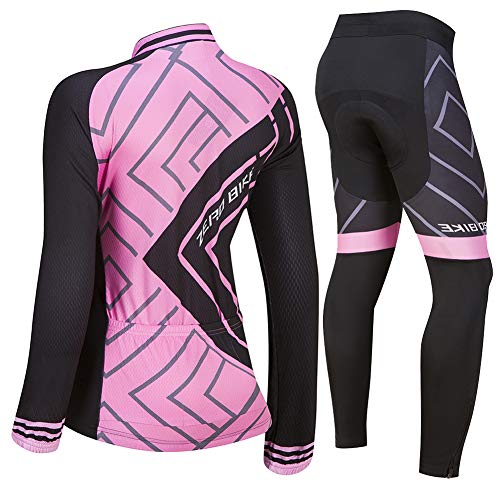 ZEROBIKE Ropa Ciclismo para Mujere, Ciclismo Maillot MTB de Manga Larga y Culotte Pantalones Acolchado 3D, M