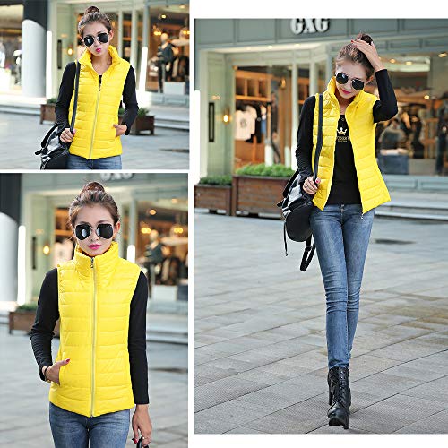 ZEVONDA Mujer Chaleco Acolchado Sin Mangas - Invierno Plumas Ligero Fino Chaquetas, Amarillo/EU L = Tag 2XL