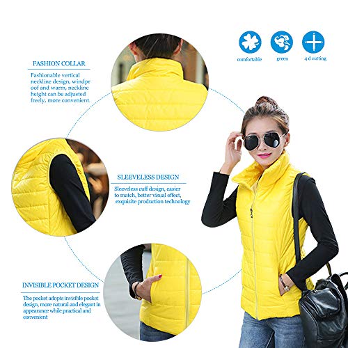 ZEVONDA Mujer Chaleco Acolchado Sin Mangas - Invierno Plumas Ligero Fino Chaquetas, Amarillo/EU L = Tag 2XL