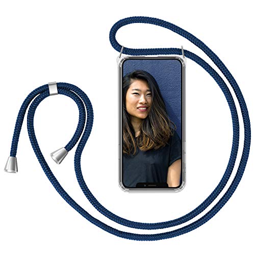 ZhinkArts Cadena para teléfono móvil compatible con Apple iPhone 13 – 6,1 pulgadas pantalla – Smartphone Necklace funda con banda – Cordón con funda para colgar en azul