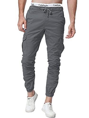 ZOEREA Pantalones Hombre Casuales Deporte Elásticos Joggers Largos Pants con Bolsillos Algodón Slim Fit Cargo Trouser de Hombres Gris, XL