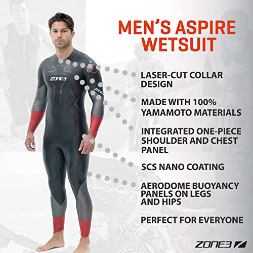 ZONE3 Men's Traje de Neopreno Aspire, Hombre, Negro/Gun Metal/Rojo, Small Medium