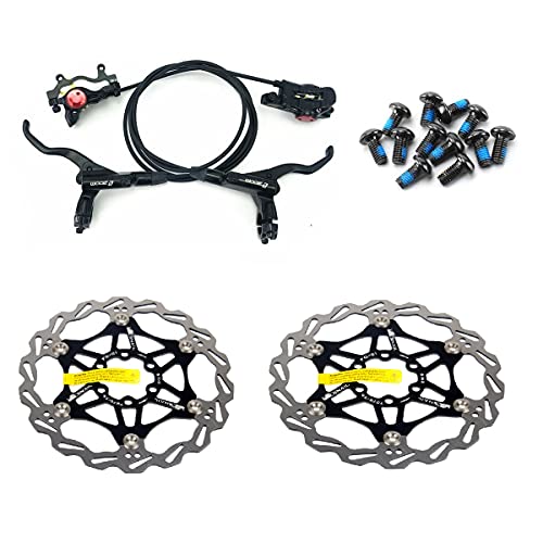 Zoom Frenos de disco hidráulicos Mountain Bike Sets MTB Conjunto delantero y trasero con disco flotante Rotor 160mm y pernos de color (negro)