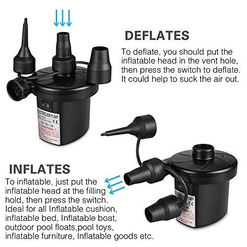 ZStarlite Bomba De Aire Eléctrica Portátil, Bomba De Aire para Colchones Inflables/deflactor para Piscinas, Barcos, Juguetes Hinchable o Camping, con 3 Accesorios, 240V AC / 12V DC