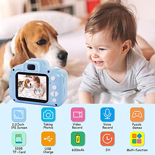 ZStarlite Cámara Digital para Niños, 1080P 2.0" HD Selfie Video Cámara Infantil, Regalos Ideales para Niños Niñas de 3-10 Años, con Tarjeta TF 32 GB, Lector de Tarjetas (Azul)