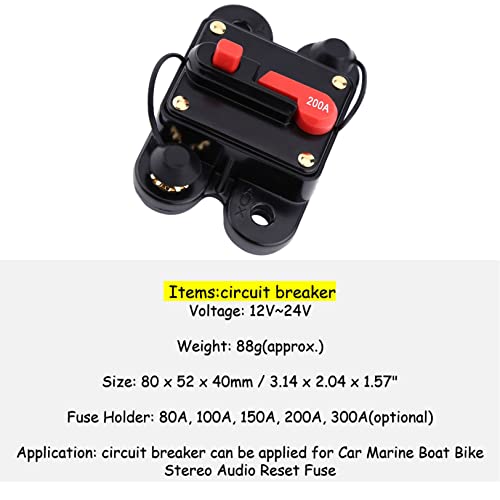 12V-24V DC 200A Interruptor de Fusible Automático,Auto Disyuntor Audio Estéreo Circuito Restablecer Fusible Audio Reset Fuse para Automóvil Bici Coche Marine Boat Bike Stereo