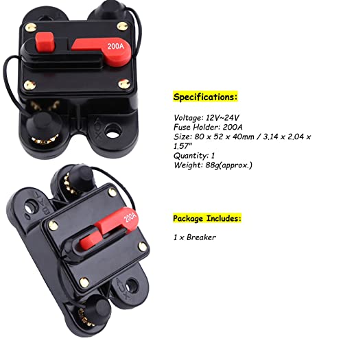 12V-24V DC 200A Interruptor de Fusible Automático,Auto Disyuntor Audio Estéreo Circuito Restablecer Fusible Audio Reset Fuse para Automóvil Bici Coche Marine Boat Bike Stereo