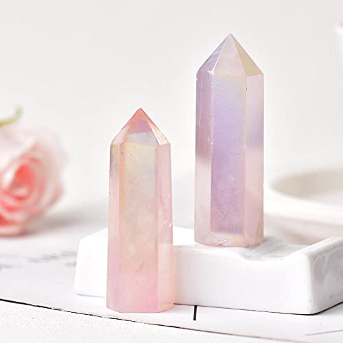 1PC Cristal natural Aura Cuarzo rosa Piedra curativa Meditación Reiki Obelisco Varita de punto de cuarzo para decoración del hogar Regalo de bricolaje-Aura Rose Quartz_60-70mm