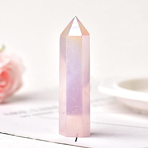 1PC Cristal natural Aura Cuarzo rosa Piedra curativa Meditación Reiki Obelisco Varita de punto de cuarzo para decoración del hogar Regalo de bricolaje-Aura Rose Quartz_60-70mm