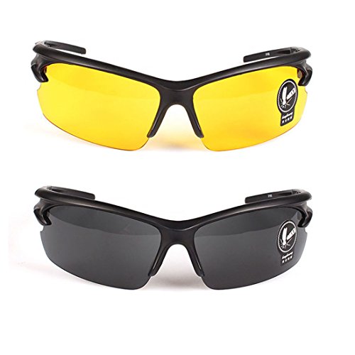 2 Pares Gafas de Sol Unisex Visión Nocturna Lentes Amarillas Sin Polarizar Antideslumbrante Protección UV400 Conducción Disparos de Pesca Esquí de Caza Gafas Deportes al Aire Libre para Hombres Mujere