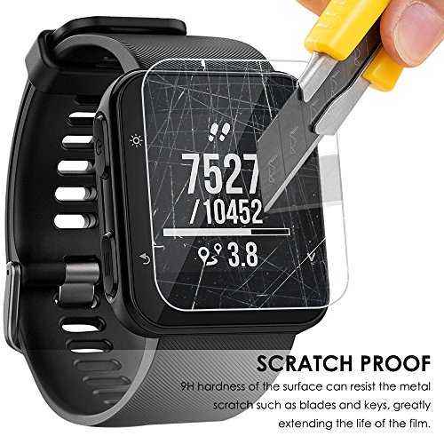 AFUNTA Reemplazo Banda de silicona y 3 PCS Protector de pantalla de cristal Compatible Reloj inteligente Garmin Forerunner 35, Correa de pulsera y Película antirrayas para 3 PCS - Negro