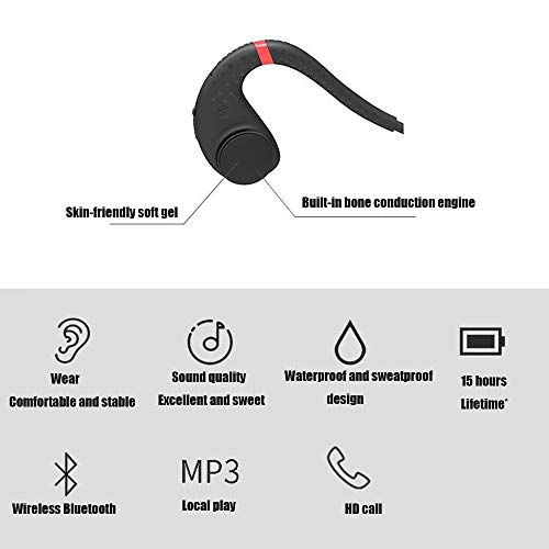 AH&Y Auriculares de conducción ósea de natación Reproductores de MP3 a Prueba de Agua IPX8 Submarino de Shokz con 8 GB de música de los Auriculares para Correr y Hacer Deportes de 3M,Rojo