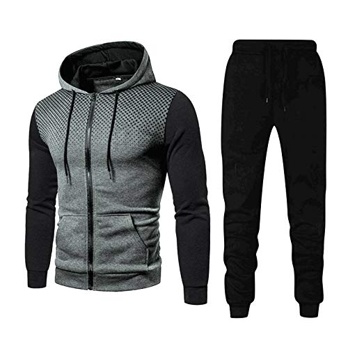 Alueeu Conjunto de Chándal para Hombre Otoño Invierno Sudadera Manga Larga + Pantalones Largos Abrigo con Capucha Traje Deportivo para Correr Entrenamiento Informal Uso Diario 2 Piezas