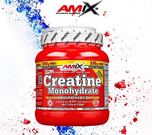 AMIX - Creatina Monohidratada, 500g + 250g Gratis, Complemento Alimenticio, Mejora el Rendimiento Físico, Adecuado para Deportistas, 100% Micronizada, Proteína Masa Muscular