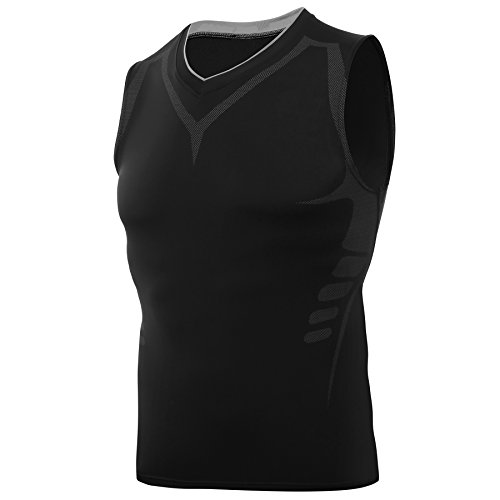 AMZSPORT Camiseta de compresión sin mangas para hombre Deportes de Secado Rápido Baselayer Funcionamiento Tirantes Negro M