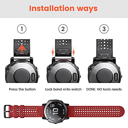 ANBEST Pulsera de Silicona Compatible con Garmin Fenix ​​5X/Fenix 6X Correa, 26mm Correa de Repuesto de Liberación Rápida para Fenix ​​6X Pro/Fenix 5X Plus/Fenix ​​3HR/Fenix ​​3, Rojo/Negro