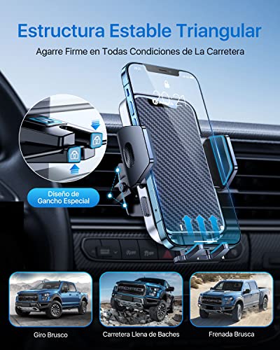 andobil Soporte Móvil Coche [Ultra Estable & Robusto y Elegante] Soporte Movil Coche Rejilla con Clip Patentado Sujeta Movil Coche con 360° Rotación Compatible con iPhone 13/12 Samsung Xiaomi etc