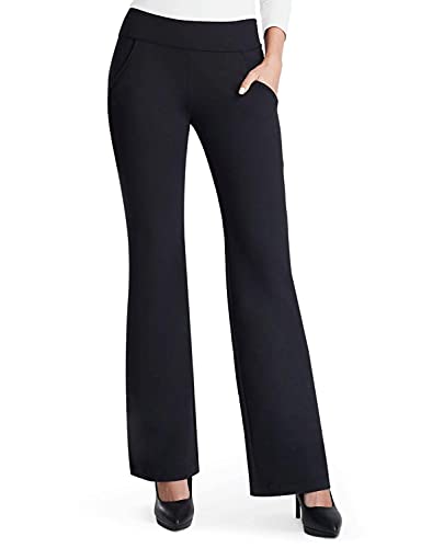 Bamans Pantalones Elegantes Mujer, Elásticos Ligeramente Acampanado Slim Pantalón para Yoga Deporte con Bolsillos Cintura Alta, Largos Casual Pantalones (Negro, Medium)