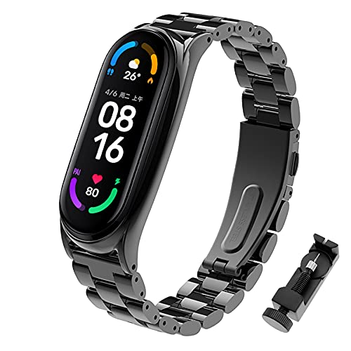 BDIG Correa Compatible Mi Band 5 & Mi Band 6 Correas Metal, Pulsera de Acero Inoxidable Agradable para MiBand 6/5 Correa (No Host), Negro