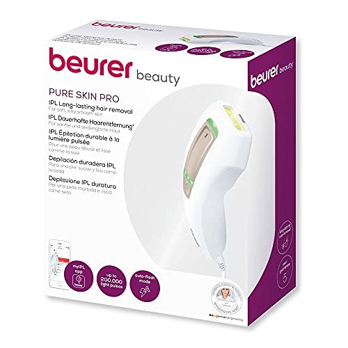 Beurer IPL Pure Skin Pro Depiladora compacta, depilación permanente con modo Auto-Flash, clínicamente probado, 200.000 pulsaciones de luz, 3 niveles intensidad, color blanco