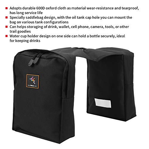 Bolsa de depósito frontal universal para motocicleta con portavasos de alforja 600D Tela Oxford duradera para vehículos todo terreno, motos de nieve, motos de nieve