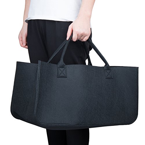 Bolsa de Fieltro, Diealles Chimenea Madera Cesta con Mango para Transportar Madera, Juguetes, Periódicos, Compras, 50 x 25 x 25 cm (Negro)