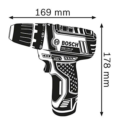 Bosch Professional 12V System GSR 12V-15 - Atornillador a batería (30 Nm, set 25 accesorios, 2 baterías x 2.0 Ah, en maletín de lona)