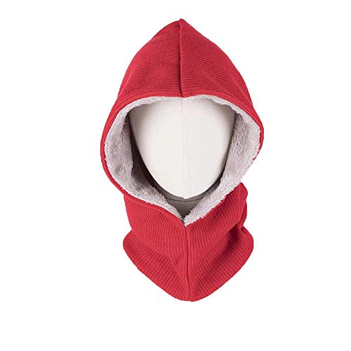 Braga para El Cuello con Capucha Gorra Térmica Unisex Color Liso De Algodón con Borreguito por Dentro para Invierno Cálido Pasamontañas para Ciclista Motociclismo (Rojo)