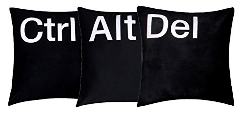 Bullahshah '' Ctrl Alt Supr '' conjunto de 3 Premium calidad algodón de chenilla negro de 16"X 16" fundas