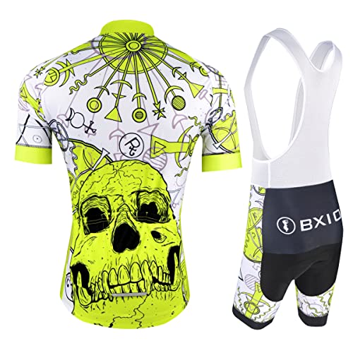 BXIO Maillot Ciclismo Hombre, Ropa Ciclismo y Culotte Ciclismo con Culotte Pantalones Acolchado 3D para Deportes al Aire Libre Ciclo Bicicleta, Cráneo, Amarillo, L