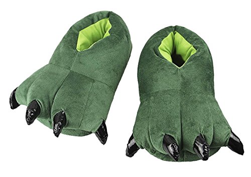 Calidad Alta Unisex de la Pata de Dinosaurio Zapatos de Dibujos Animados de Felpa Garra de Las Zapatillas de Invierno Monstruo difusa Animal (S: para la Longitud del pie 16-21 cm, Green)