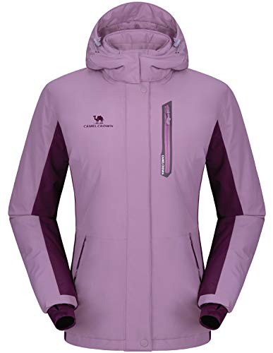 CAMEL CROWN Chaqueta Impermeable con Capucha para Mujer, A Prueba de Viento Chaqueta de Esquí con Forro Polar, Jacket Invierno para Montaña Cámping Viajes Snowboard Deportes Múltiples Bolsillos