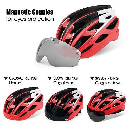 Casco bicicleta/Casco Bicic con luz,Certificado CE, casco bicicleta adulto con Visera Magnética Desmontable Gafas de Protección Super Light Casco Integral de Bicicleta Skateboarding Ski & Snowboard