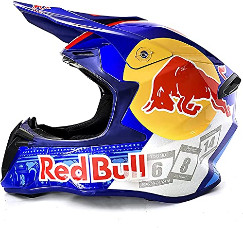 Casco de motocross, Casco de motocross para jóvenes, Casco de motocross profesional, Certificación DOT, Casco integral MTB, Apto para adultos y niños Red Bull blue,M=57-58CM