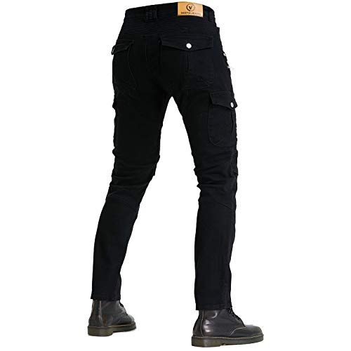 CBBI-WCCI Hombres Pantalones De Motociclismo para Pantalones De Carreras De Motocross con Pantalones Anti Caída,Jeans de Moto, 4 x Equipo de protección (Negro, XL=34W / 32L)